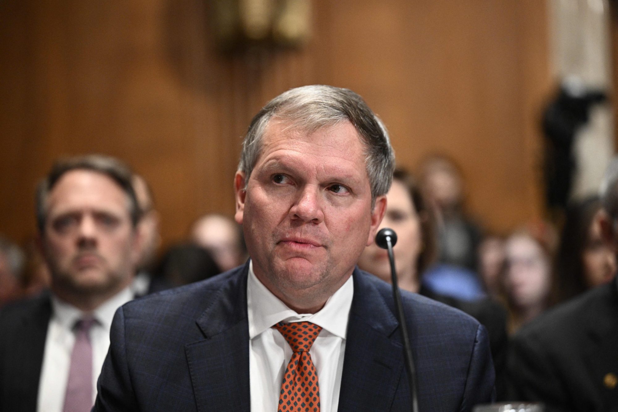 Norfolk Southern Corporation President and CEO, Alan Shaw, testifies before a US Senate Committee on Environment and Public Works hearing on the environmental and public health threats from the Norfolk Southern February 3 train derailment, on March 9, 2023, in Washington, DC. Photo by BRENDAN SMIALOWSKI/AFP via Getty Images