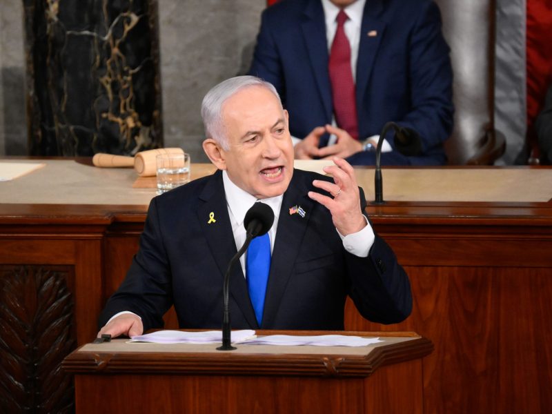 Prime Minister of Israel Benjamin Netanyahu addresses a joint meeting of Congress on July 24, 2024 in Washington, DC. Photo by Pete Kiehart for The Washington Post via Getty Images
