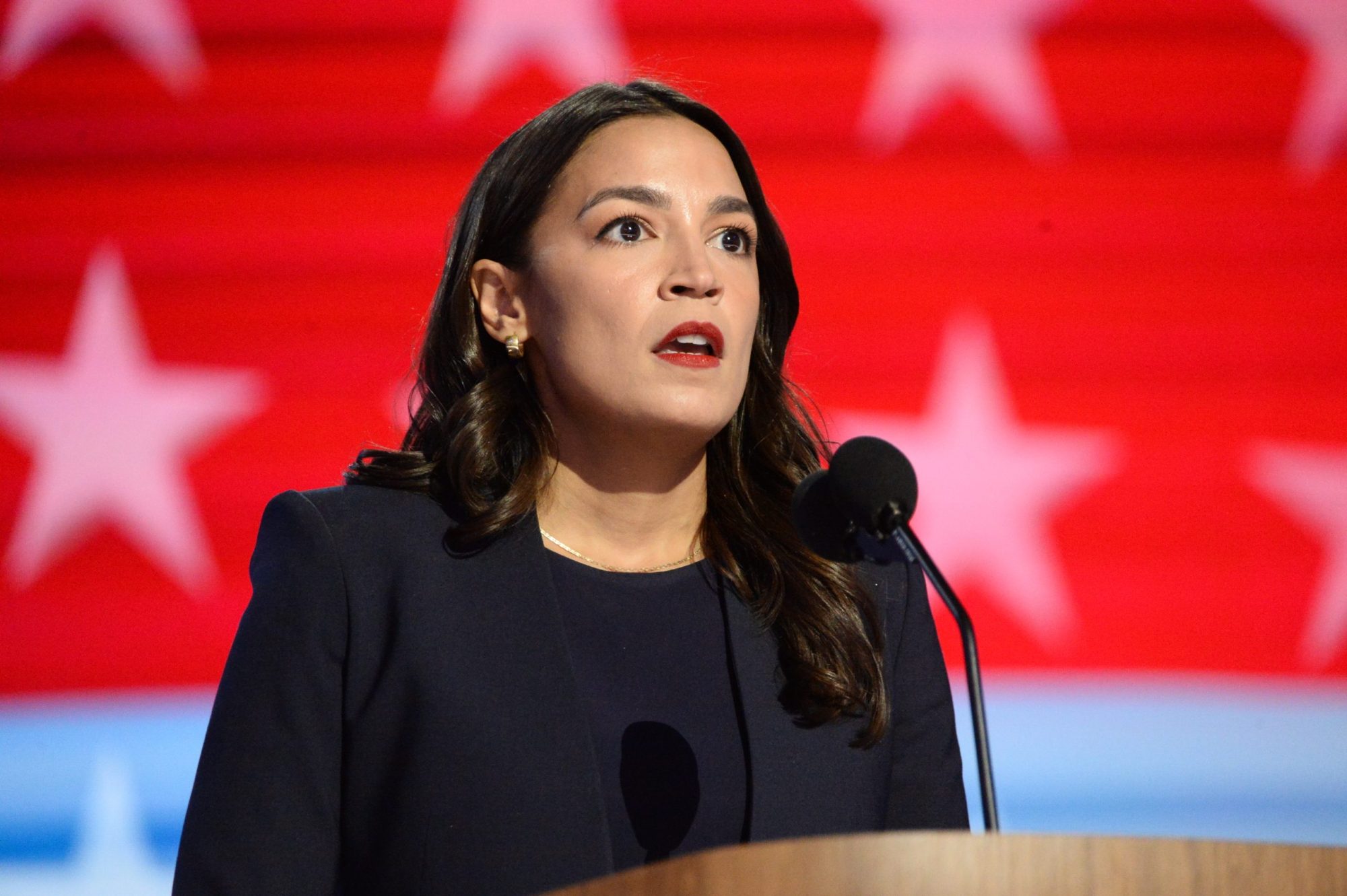 Rep. Alexandria Ocasio-Cortez speaks during the 2024 Democratic National Convention on Aug. 19, 2024.