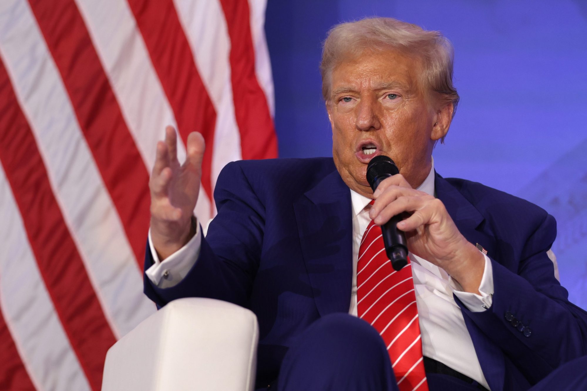 Republican presidential nominee, former U.S. President Donald Trump speaks during the 2024 Joyful Warriors National Summit on August 30, 2024 in Washington, DC. Photo by Alex Wong/Getty Images
