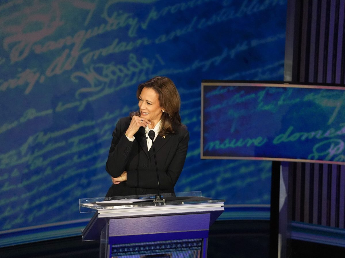 Vice President and Democratic presidential candidate Kamala Harris speaks during the presidential debate at National Constitution Center in Philadelphia, PA on Tuesday, Sept. 10, 2024. Photo by Demetrius Freeman/The Washington Post via Getty Images