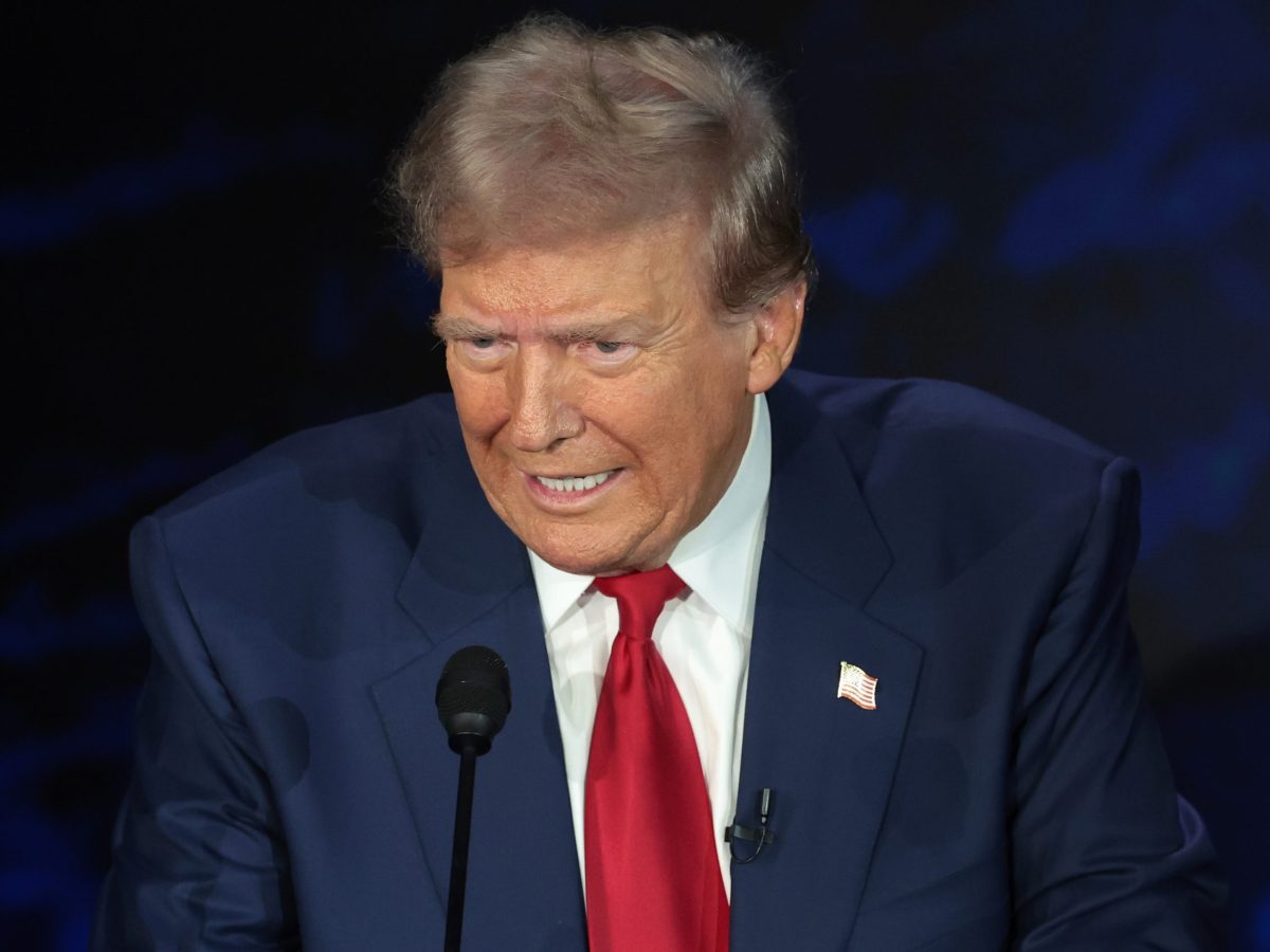Republican presidential nominee, former U.S. President Donald Trump, debates Democratic presidential nominee, Vice President Kamala Harris, for the first time during the presidential election campaign at The National Constitution Center on Sept. 10, 2024, in Philadelphia, Pennsylvania.
