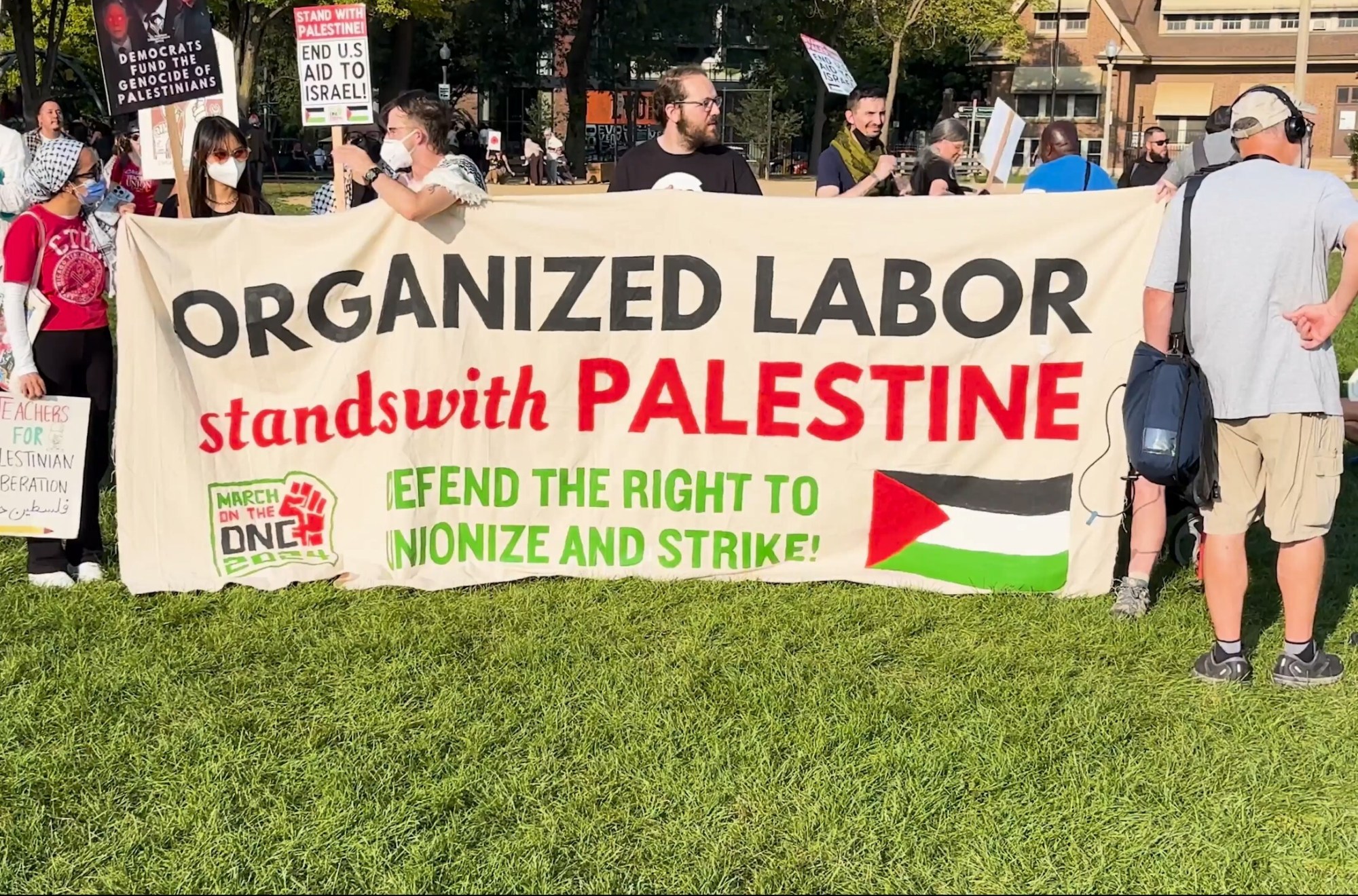 Organizers with the Chicago Labor 4 Palestine coalition on Aug. 22 2024. Screenshot/TRNN